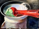 mint ice cream and red scoop 