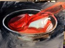 Red scoop in bowl 